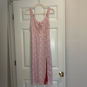 Abercrombie & Fitch Red and White Floral Midi Dress — size XS